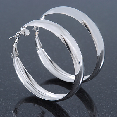 Silver Tone Hoop Earrings - 5cm Diameter - main view