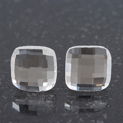 Clear Square Glass Stud Earrings In Silver Plating - 10mm Diameter - main view