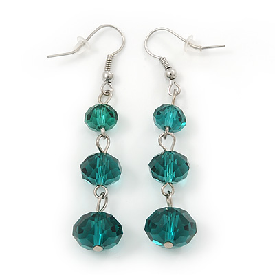 Emerald Green Faceted Glass Bead Drop Earring In Silver Plating - 5.5cm Length - main view