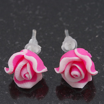Children's Pretty Pink Acrylic 'Rose' Stud Earrings With Acrylic Backings - 9mm Diameter - main view