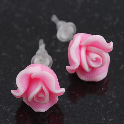 Children's Pretty Light Pink Acrylic 'Rose' Stud Earrings With Acrylic Backings - 9mm Diameter - main view