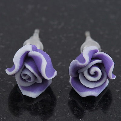 Children's Pretty Violet Acrylic 'Rose' Stud Earrings With Acrylic Backings - 9mm Diameter - main view