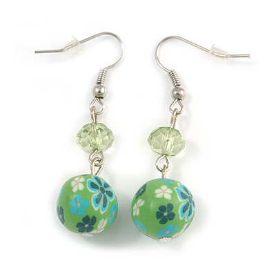 Green Acrylic Drop Earrings In Silver Plating - 4.5cm Length