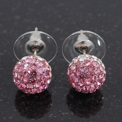 Light Pink/Clear Swarovski Crystal Ball Stud Earrings In Silver Plated Finish -10mm Diameter - main view