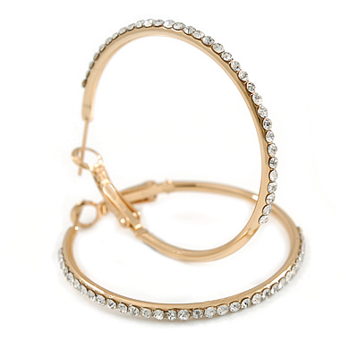 Clear Crystal Classic Hoop Earrings In Gold Plating - 4cm Diameter - main view