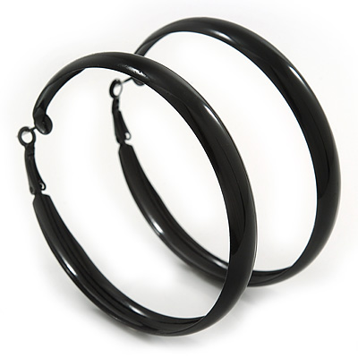 Large Black Enamel Hoop Earrings 6cm Diameter Avalaya Large Black Enamel Hoop Earrings 6cm Diameter Main View