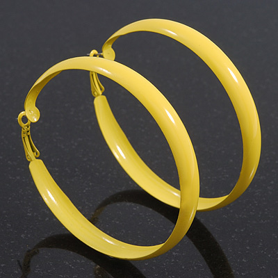 Large Bright Yellow Enamel Hoop Earrings - 6cm Diameter - main view