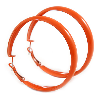 Medium Orange Enamel Hoop Earrings - 5.5cm Diameter - main view