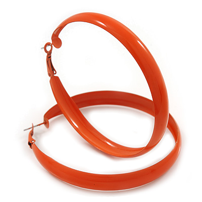 Large Orange Enamel Hoop Earrings - 6cm Diameter - main view