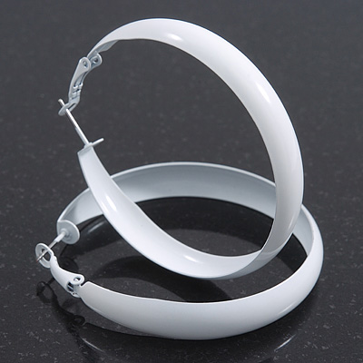 Large White Enamel Hoop Earrings 5cm Diameter Avalaya Large White Enamel Hoop Earrings 5cm Diameter Main View