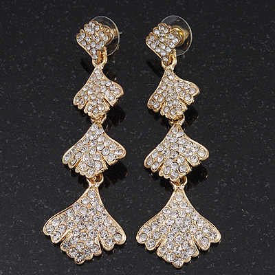 Bridal Ice Clear Crystal Cascade Drop Earrings In Gold Plating - 7cm Length - main view