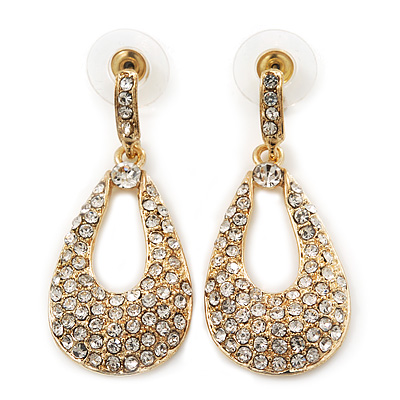 Bridal Crystal Teardrop Earrings In Gold Plating - 4cm Length - main view