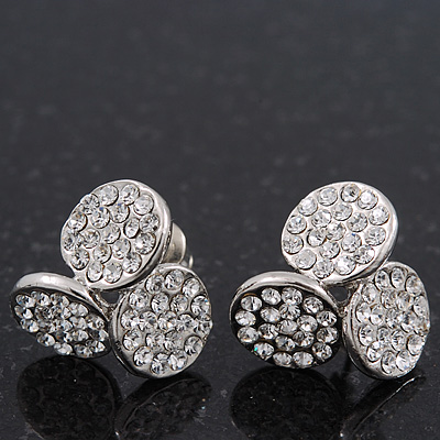 Silver Plated Crystal 'Trinity Circles' Stud Earrings - 1.5cm - main view