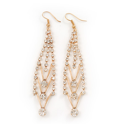 Gold Plated Diamante Chandelier Earrings - 9cm Length - main view