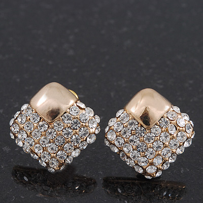 Gold Plated Swarovski Crystal 'Cuadrado' Stud Earrings - 1.3cm - main view