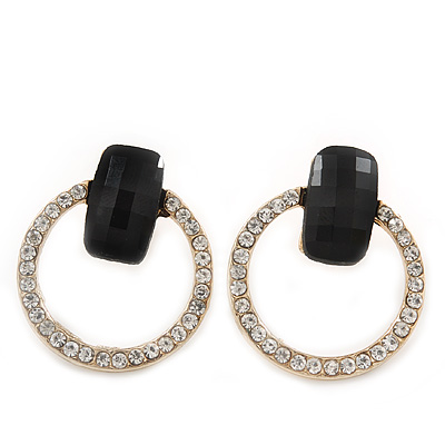 Gold Plated Diamante Circle Stud Earrings - 2.5cm Diameter - main view