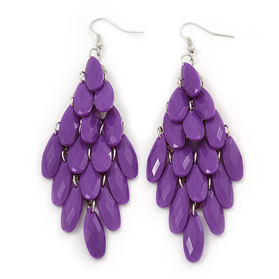 'Through The Grape Vine' Chandelier Drop Earrings (Purple) - 11cm Length - main view