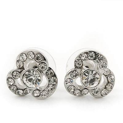 Small Diamante Teen Stud Earrings In Rhodium Plating - 13mm Diameter - main view