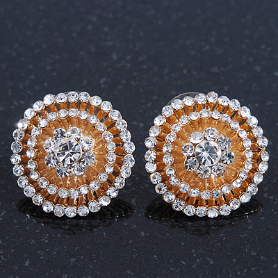 Clear Diamante 'Fireworks' Round Stud Earrings In Gold Plating - 20mm Diameter - main view