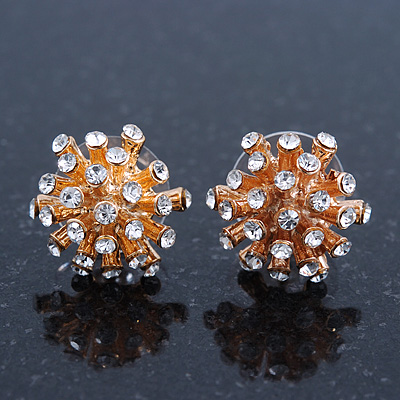 Small Crystal 'Spiky' Stud Earrings In Gold Plating - 14mm Diameter - main view