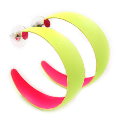 Neon Yellow/ Neon Pink Hoop Earrings - 45mm Diameter