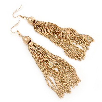 Long Chain Tassel Earrings In Gold Plating - 11cm Length - main view