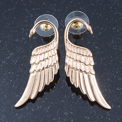 Gold Plated 'Swan' Stud Earrings - 45mm Length - main view