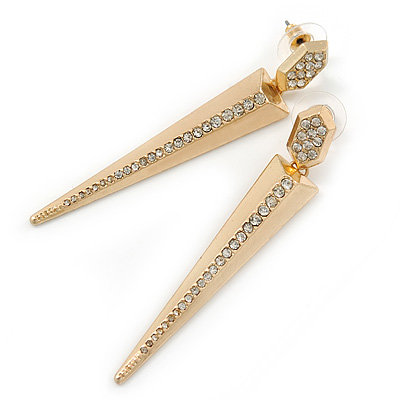 Gold Plated Crystal 'Spiky' Drop Earrings - 7.5cm Length - main view