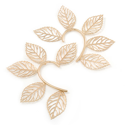 One Pair Oversized Leaf Hook Cuff Earring In Gold Plating
