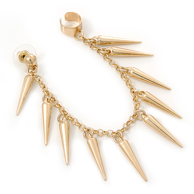 Hanging Spiked Cuff Earring In Gold Plating
