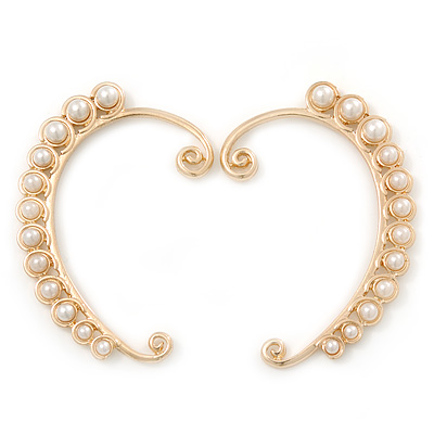 One Pair Simulated Pearl Bead Ear Hook Cuff Earring In Gold Plating - main view