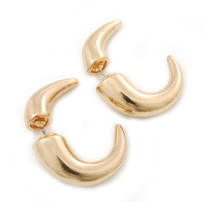 Gold Plated Faux Horn Flash Tunnel Plug Stud Earrings - 2.5cm Length - main view