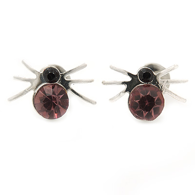 Small Lilac/ Black Crystal 'Spider' Stud Earrings In Silver Plating - 12mm Across - main view