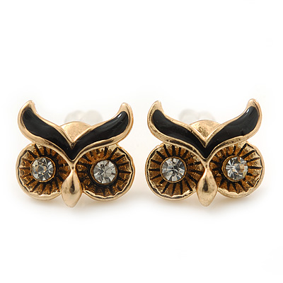 Children's/ Teen's / Kid's Small 'Owl' Stud Earrings In Gold Plating - 11mm Width - main view