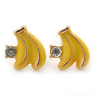 Children's/ Teen's / Kid's Small Yellow Enamel 'Banana' Stud Earrings In Gold Plating - 11mm Length