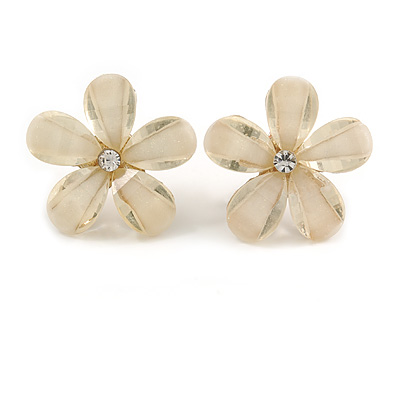 Transparent Off White Acrylic 'Daisy' Stud Earrings In Gold Plating - 25mm Diameter - main view