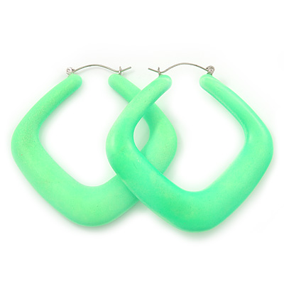 Large Matte Acrylic Square Doorknocker Hoop Earrings in Neon Green - 6cm Diameter