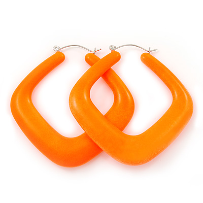 Large Matte Acrylic Square Doorknocker Hoop Earrings in Neon Orange - 6cm Diamete
