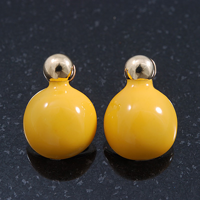 Teen Yellow Enamel Dome Shaped Stud Earrings In Gold Plating - 20mm Length - main view