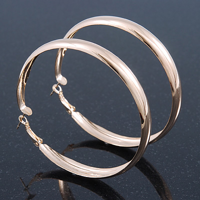 Large Polished Gold Plated Hoop Earrings - 70mm Diameter