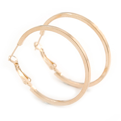 Medium, Thin Polished Gold Plated Square Tube Round Hoop Earrings - 40mm Diameter - main view