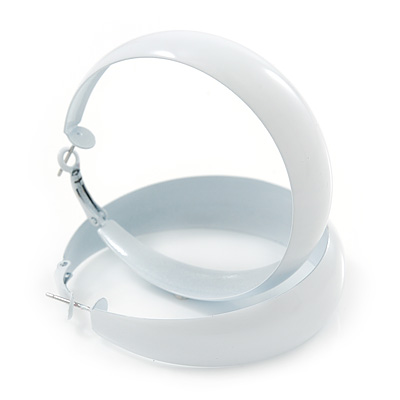 Wide Large White Enamel Hoop Earrings - 55mm Diameter - main view