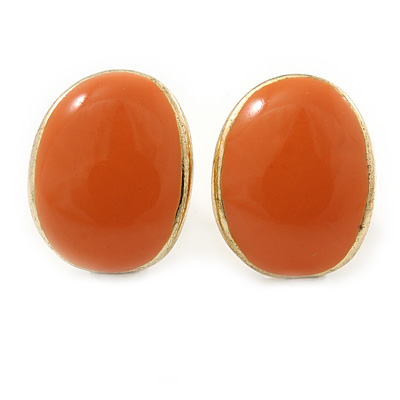 Children's/ Teen's / Kid's Small Orange Enamel Sweet Candy Stud Earrings In Gold Plating - 10mm Length - main view