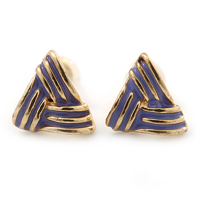 Children's/ Teen's / Kid's Small Purple Enamel 'Triangular' Stud Earrings In Gold Plating - 10mm Length - main view