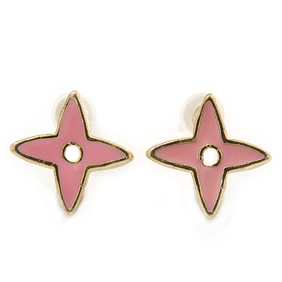 Children's/ Teen's / Kid's Tiny Baby Pink Enamel 'Star' Stud Earrings In Gold Plating - 10mm Diameter - main view