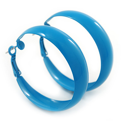 Medium Sky Blue Enamel Hoop Earrings - 45mm Diameter