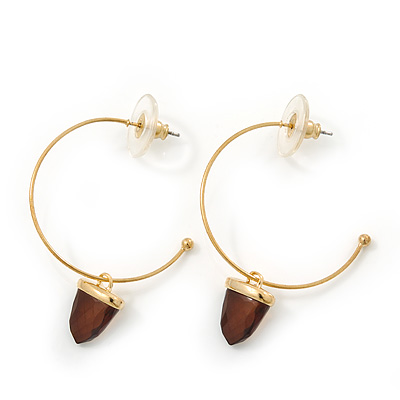 Medium Gold Plated Slim Hoop Earrings With Acorn Charm - 35mm Diameter - main view