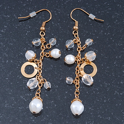 Gold Plated Acrylic Bead Chain Drop Earrings - 65mm Length