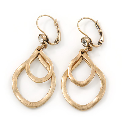 Vintage Inspired Cut Out Teardrop Earrings With Leverback Closure In Antique Gold Tone - 50mm L - main view