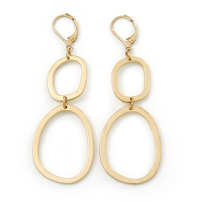 Gold Plated Round Link Drop Earrings With Leverback Closure - 70mm Length - main view